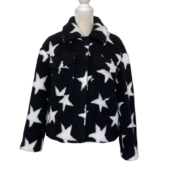 With The Girls by Avec Les Filles Sherpa Trucker Jacket Women’s Size S Stars - Picture 1 of 8